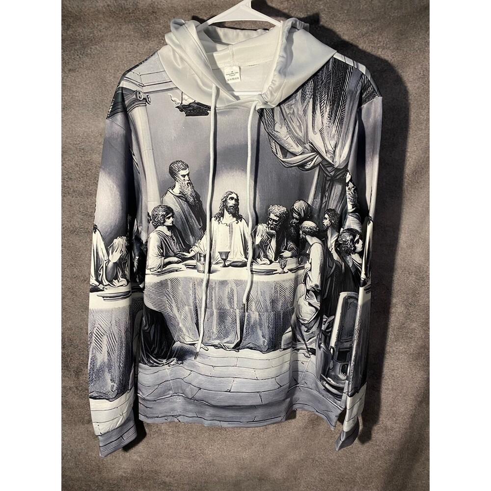 The Last Supper Graphic Print Pullover Hoodie Men’s Size Medium 100% Polyester